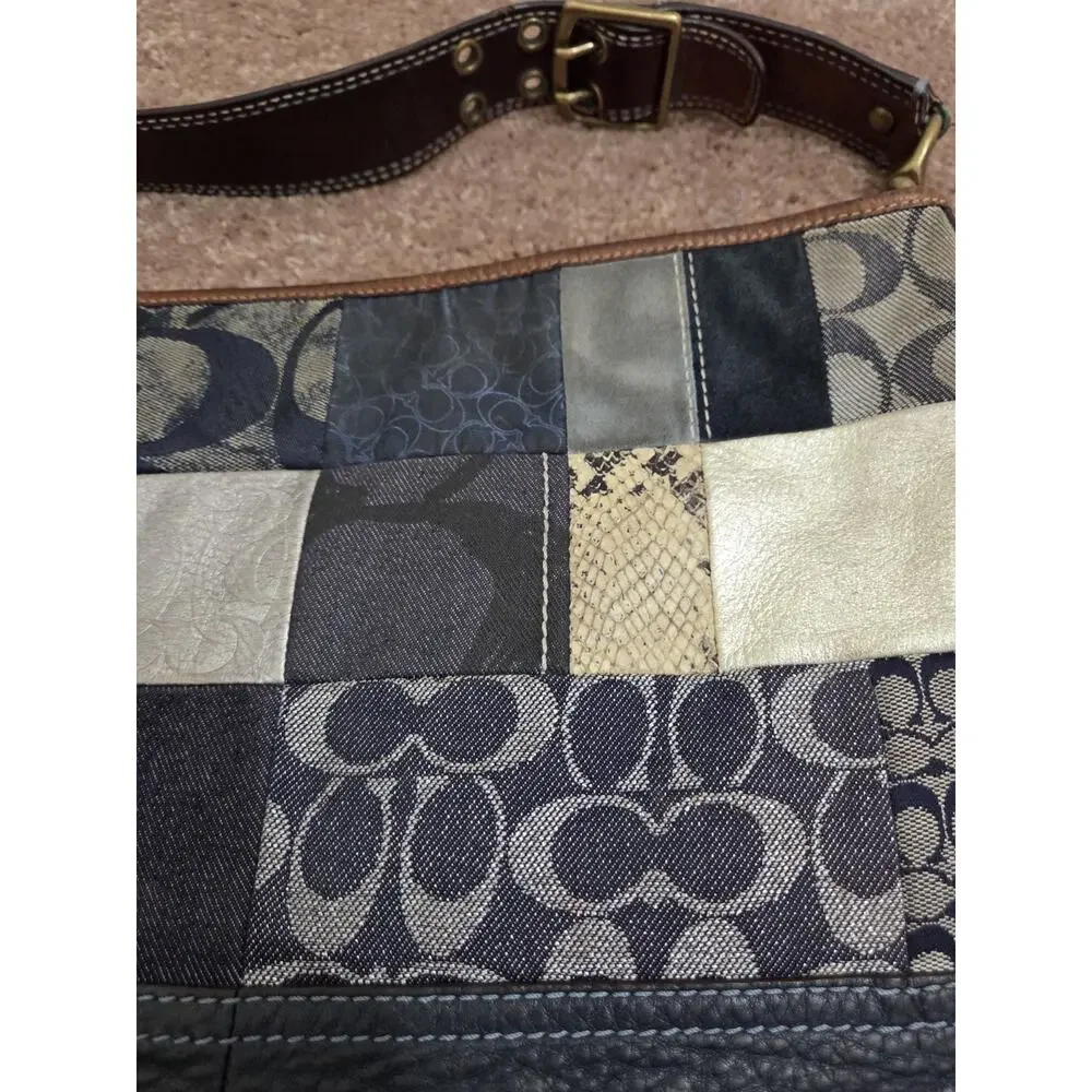 Coach Vintage B063-10003 Indigo Denim Blue Patchwork Leather Mixed Media Handbag